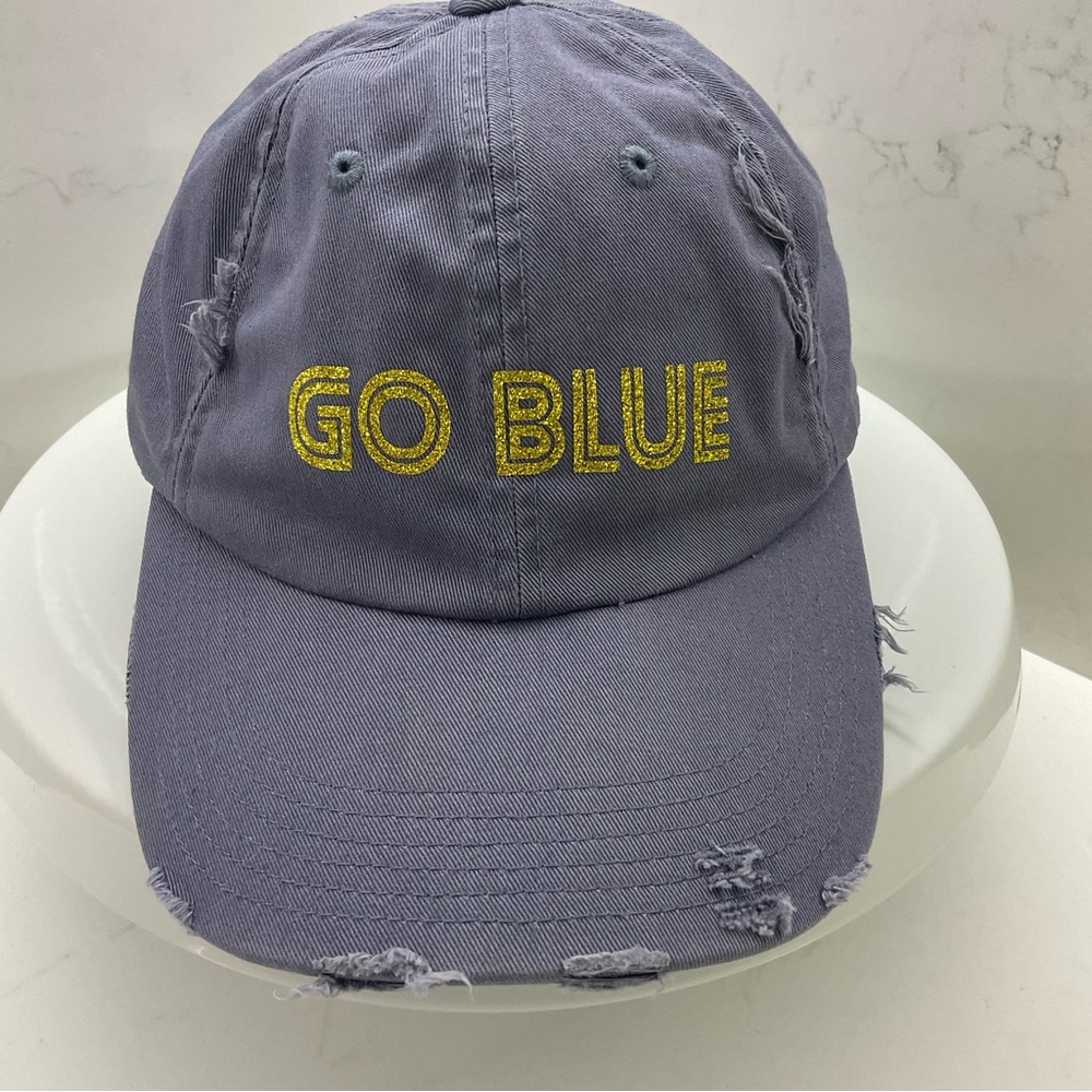 Go Blue distressed strapback hat